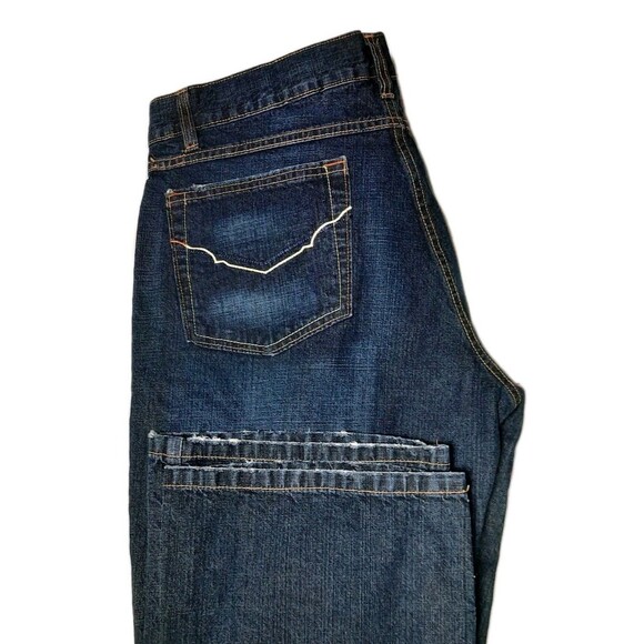 Vintage Y2K Interstate Baggy Wide Leg Blue Denim Distress Jeans Men Size 34 x 32 - Picture 5 of 8